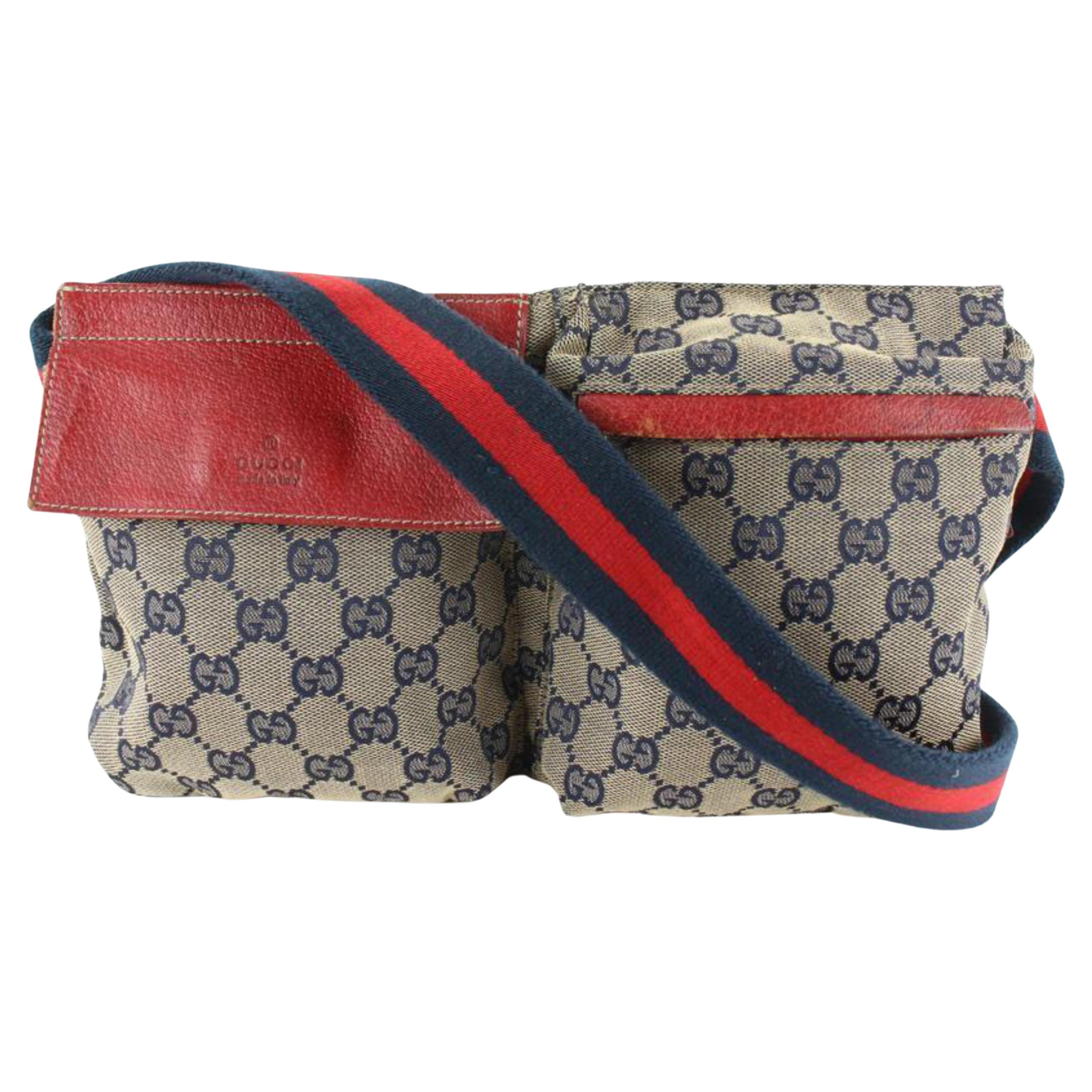 Gucci Navy x Red Monogram GG Belt Bag 25G26a