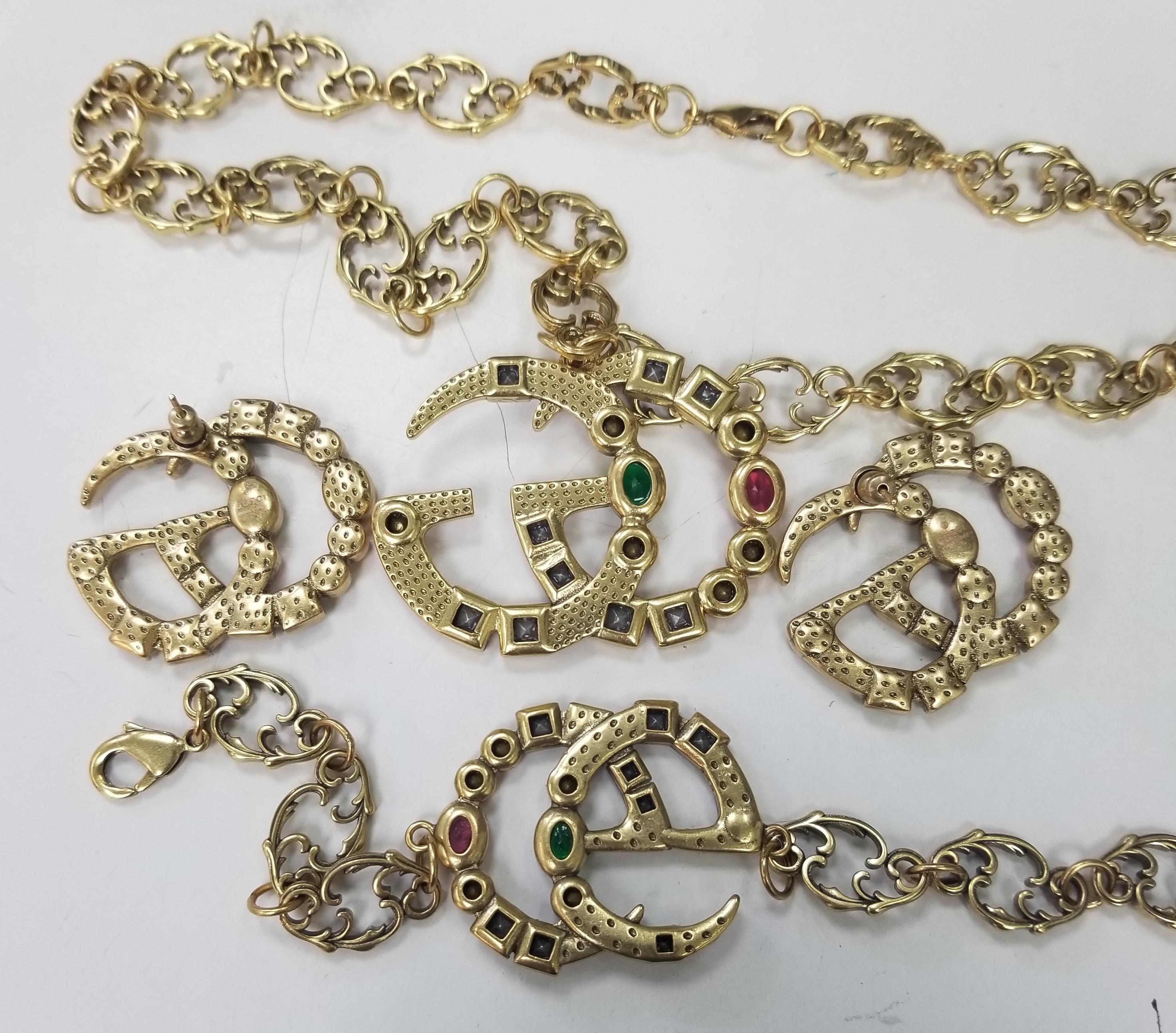 Gucci Necklace, Bracelet & Earrings Set Marmont GG Crystal and Gold Plated 1