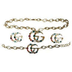 Gucci Necklace, Bracelet & Earrings Set Marmont GG Crystal And Gold Plated