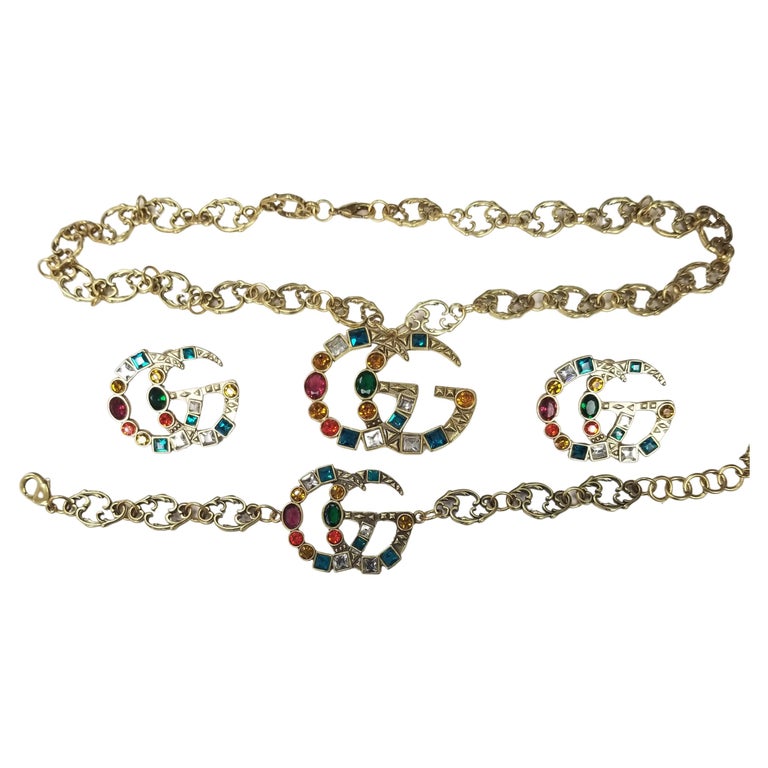Gucci Necklace, Bracelet and Earrings Set Marmont GG Crystal And Gold