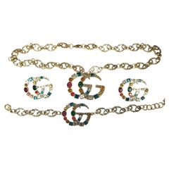 Gucci Necklace, Bracelet & Earrings Set Marmont GG Crystal and Gold Plated