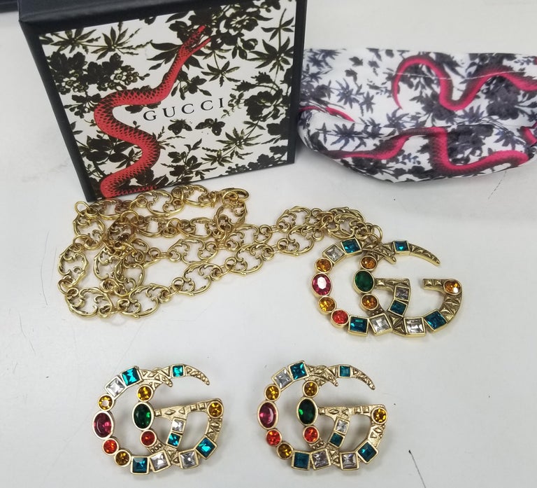 Gucci Necklace, Bracelet and Earrings Set Marmont GG Crystal And Gold