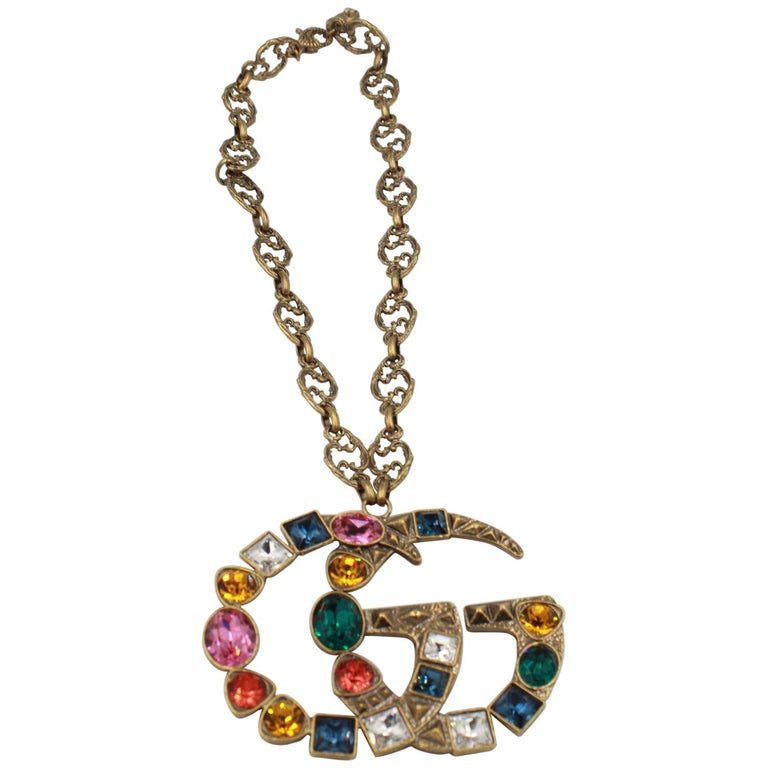 Gucci necklace marmont gg crystal and gold plated For Sale at 1stDibs | gucci crystal marmont