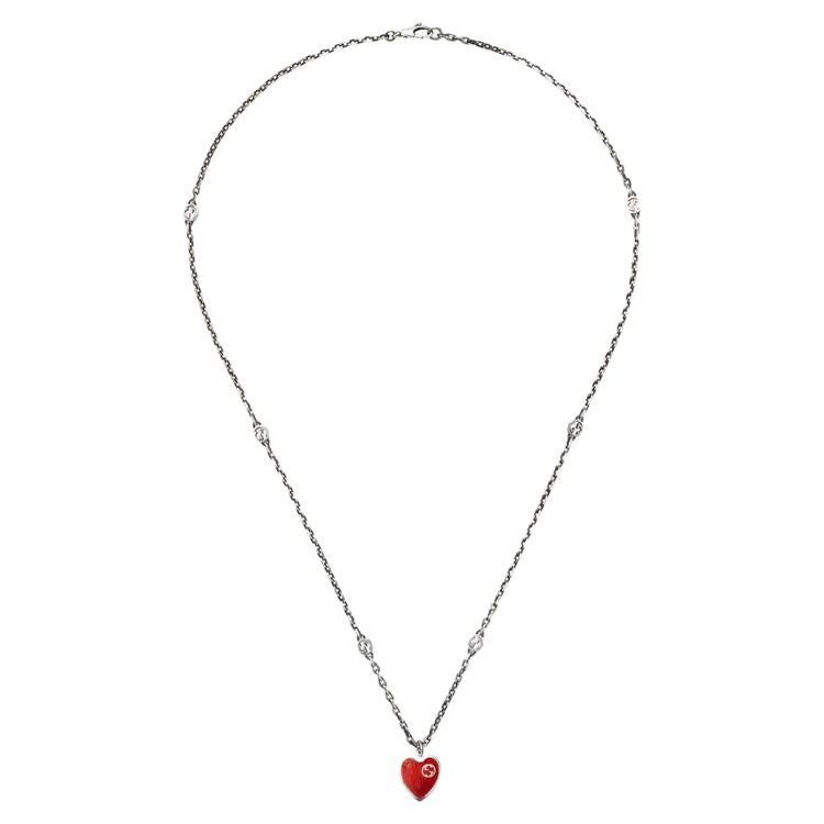 Gucci Necklace with Interlocking G Red Enamel Heart YBB645545001 For Sale