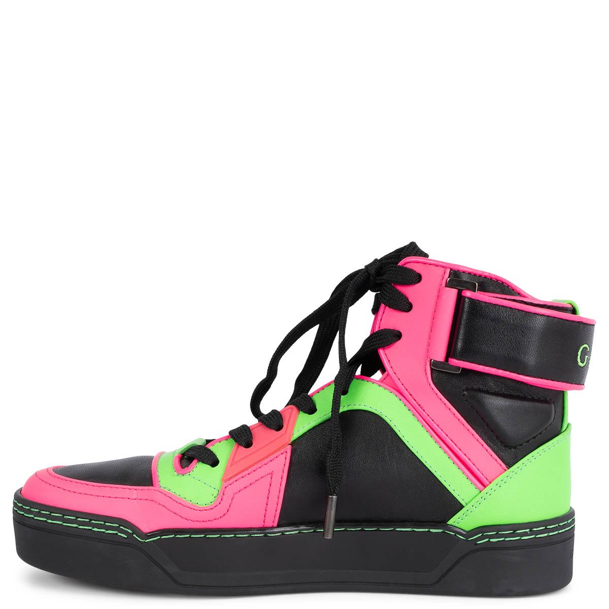 GUCCI neon & black NEW BASKETBALL High Top Sneakers Shoes 35.5 In Excellent Condition For Sale In Zürich, CH