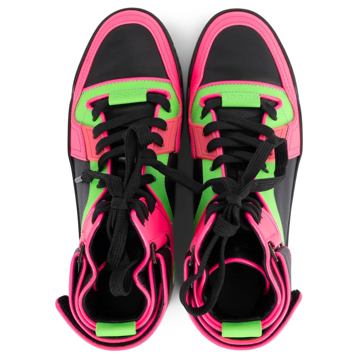 GUCCI neon & black NEW BASKETBALL High Top Sneakers Shoes 35.5 en vente 1