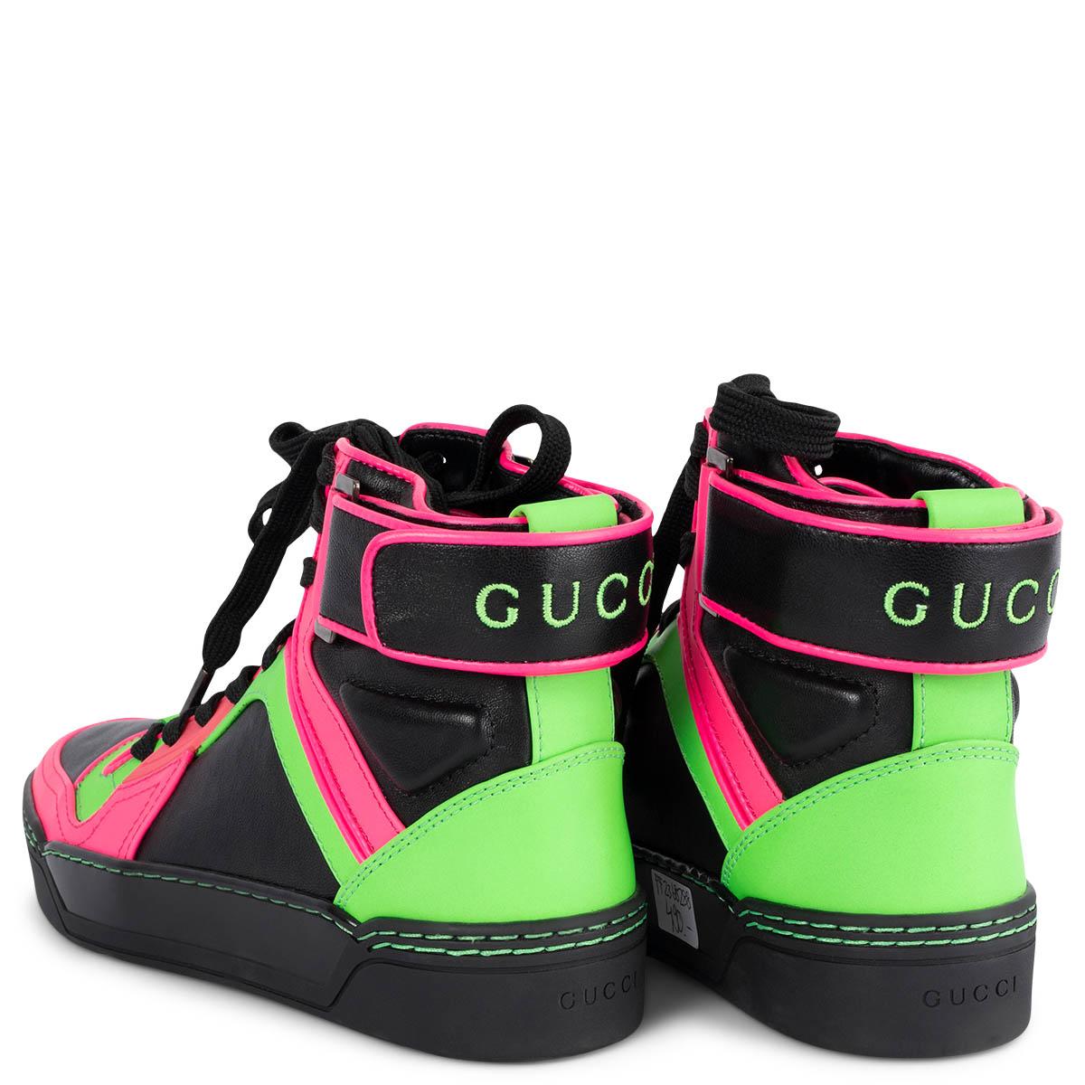 GUCCI neon & black NEW BASKETBALL High Top Sneakers Shoes 35.5 en vente 2