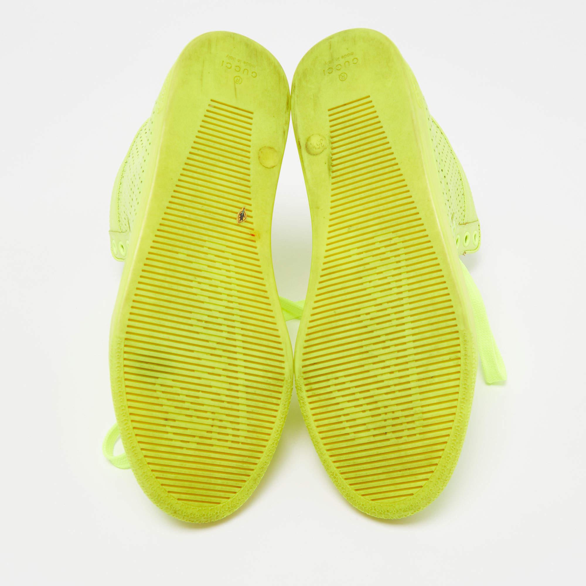Gucci Neon Green Leather High Top Sneakers Size 35.5 For Sale 1