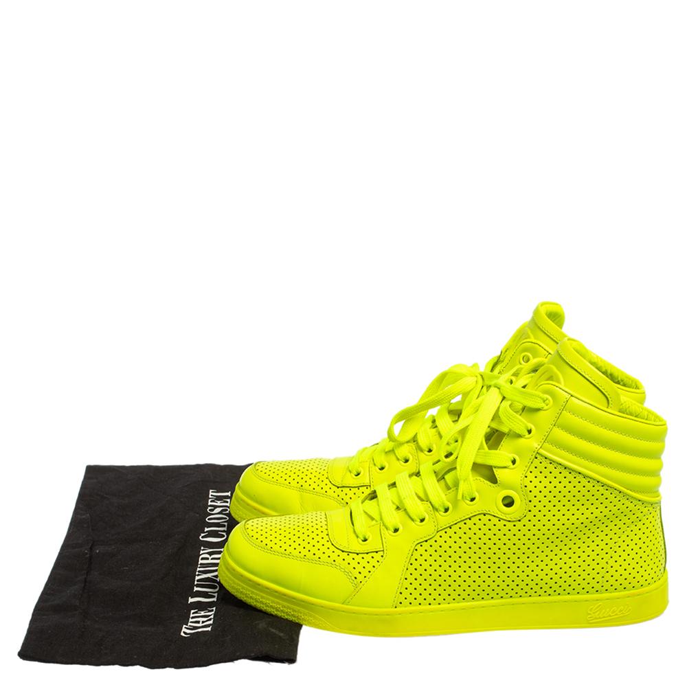 Neongrüne Leder-High-Top-Turnschuhe von Gucci Größe 42 3