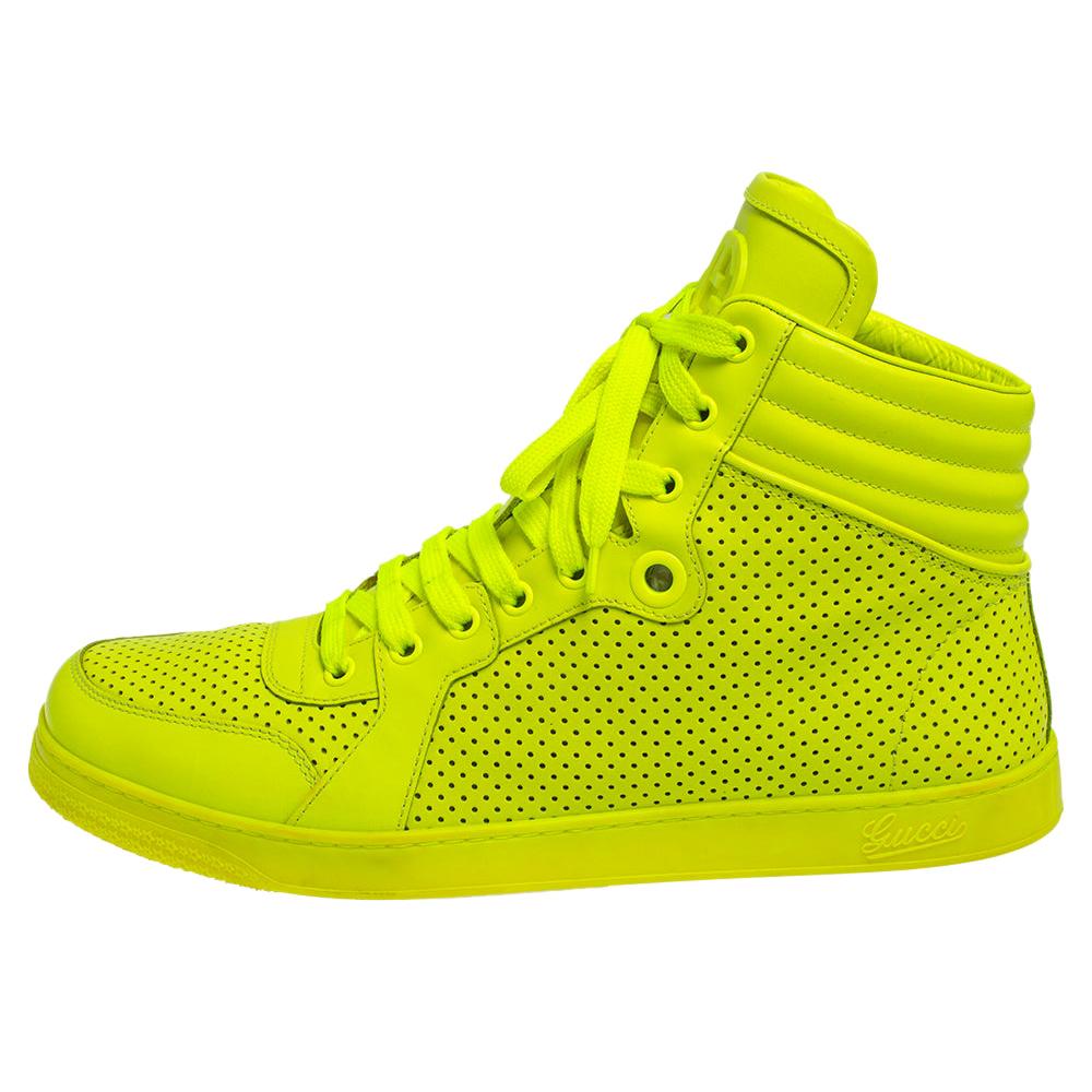 Gucci Neon Green Leather High-Top Sneakers Size 42