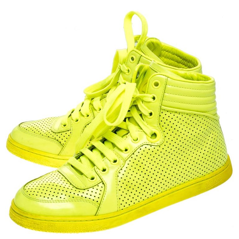 Gucci Neon Green Perforated Leather Coda High Top Sneakers Size 38 For ...