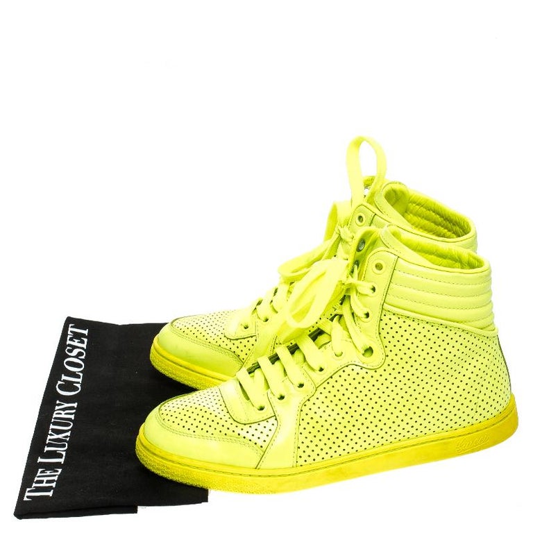 Gucci Neon Green Perforated Leather Coda High Top Sneakers Size 38 For ...