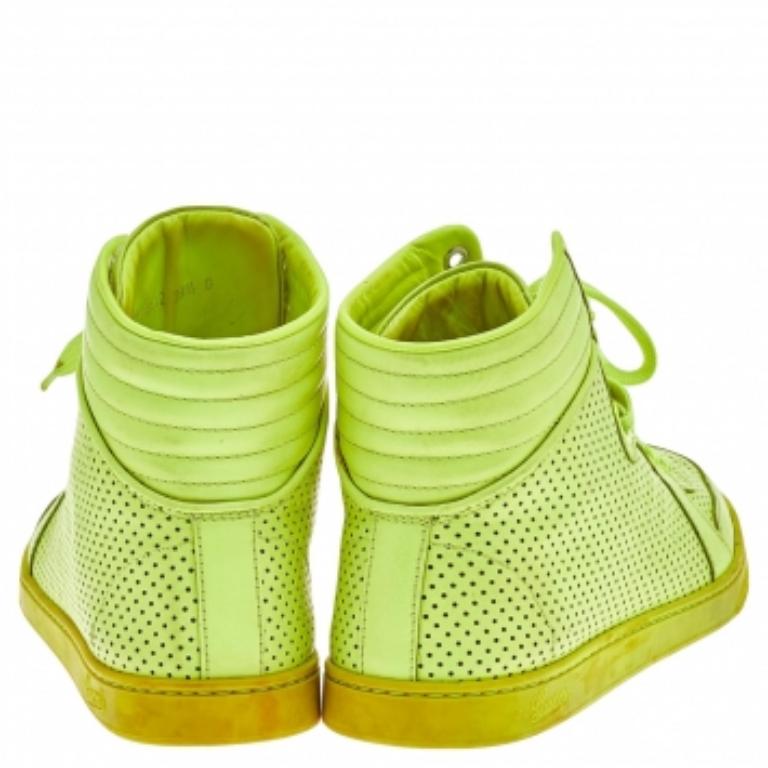 Gucci Neon Green Perforated Leather Lace Up High Top Sneakers Size 38.5 1