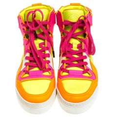 Gucci Neon Multicolor Leather Basketball High Top Sneakers Size 40
