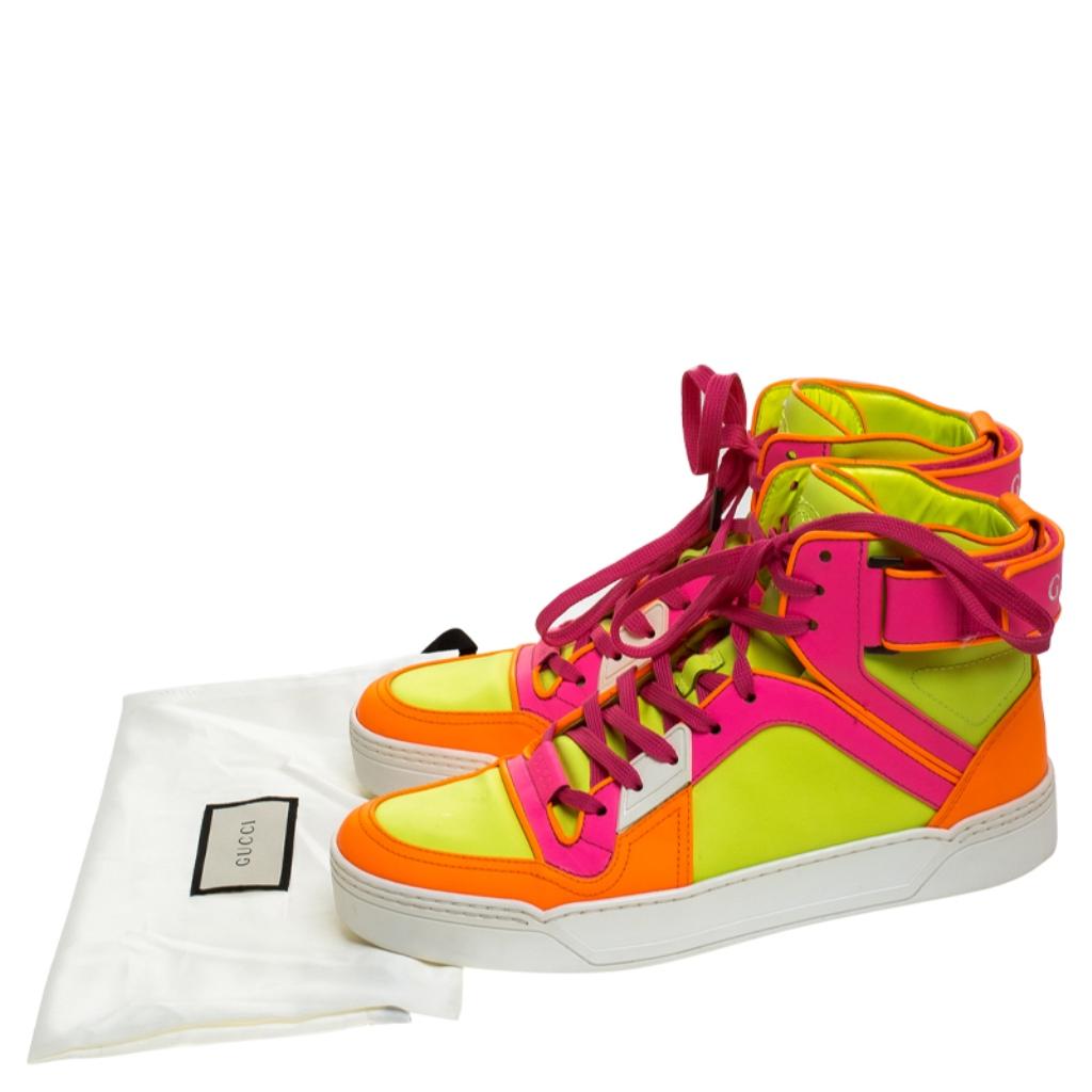 Gucci Neon Multicolor Leather Basketball High Top Sneakers Size 40 1