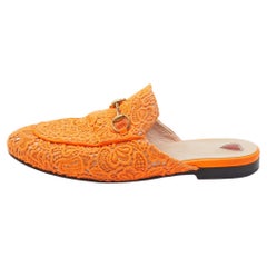 Gucci Neon Orange Lace Princetown Flat Mules Size 37.5