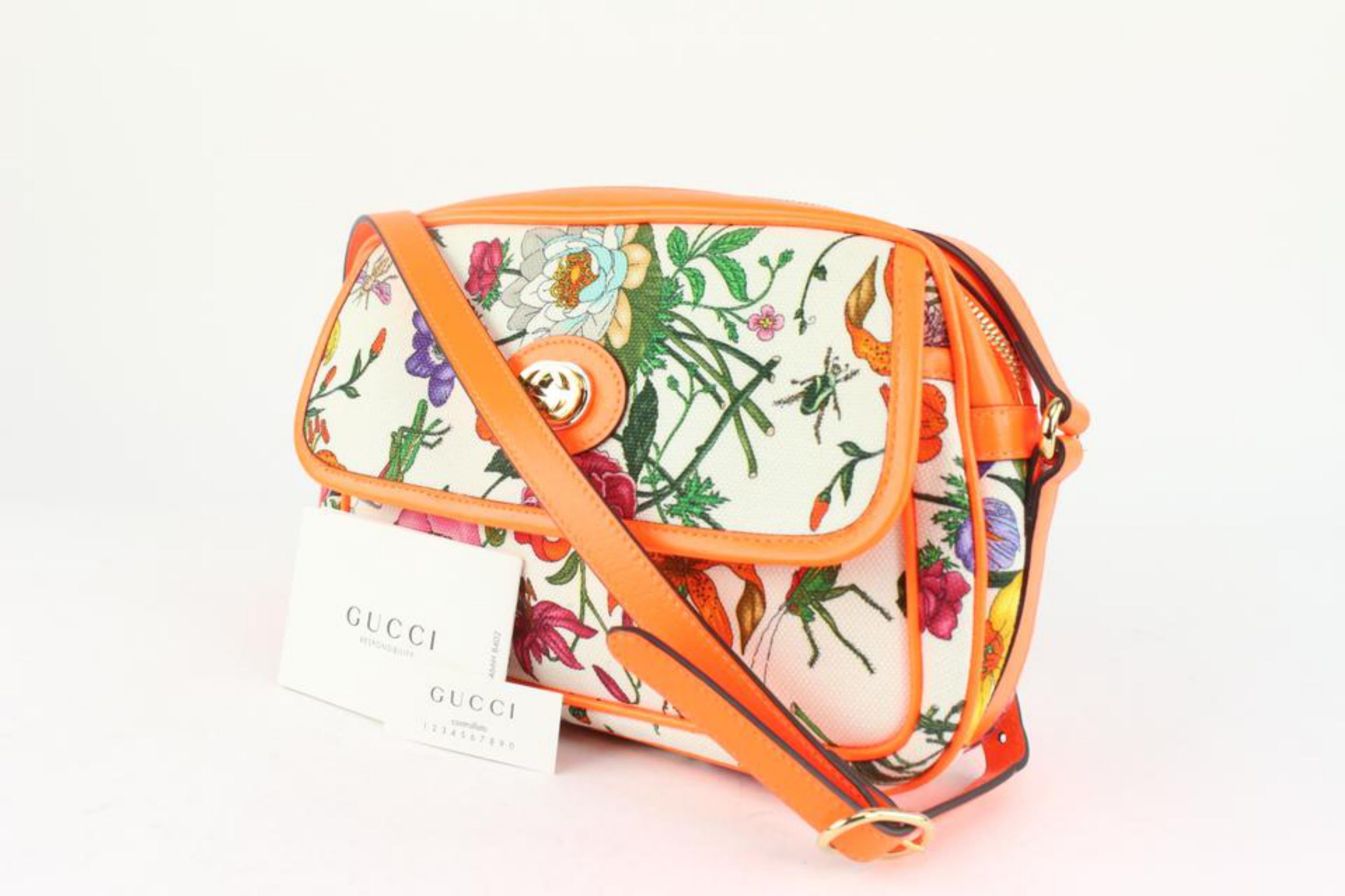 Gucci Neon Orange White Flora Floral Crossbody Bag 1118g26 5