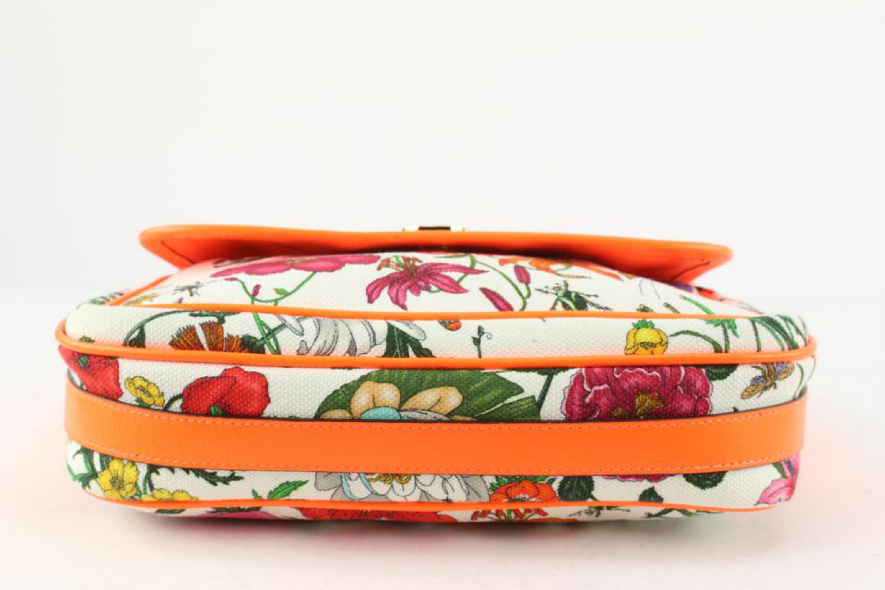 Gucci Neon Orange White Flora Floral Crossbody Bag 1118g26 In Excellent Condition In Dix hills, NY
