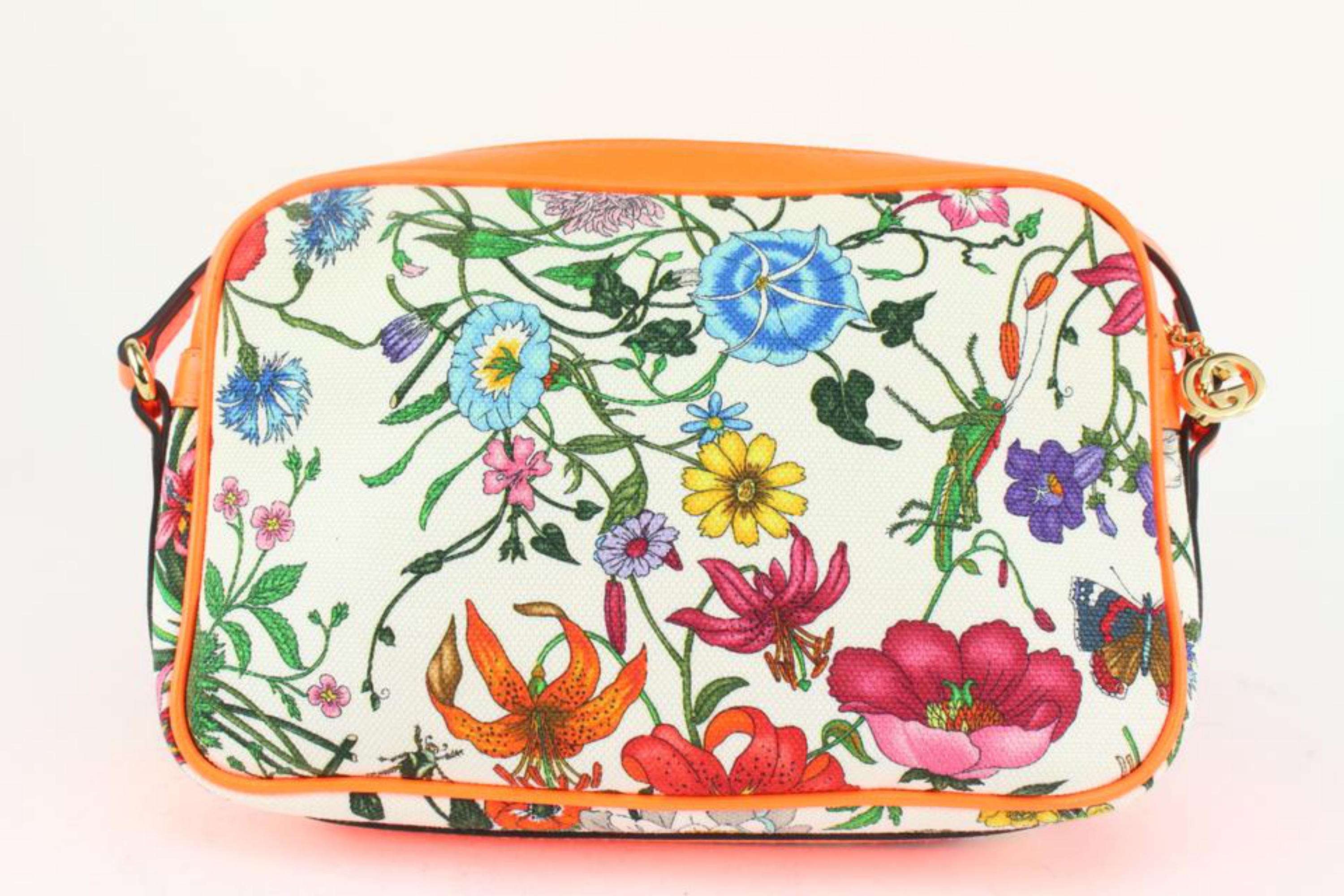 Gucci Neon Orange White Flora Floral Crossbody  Bag 1g516a In Excellent Condition In Dix hills, NY