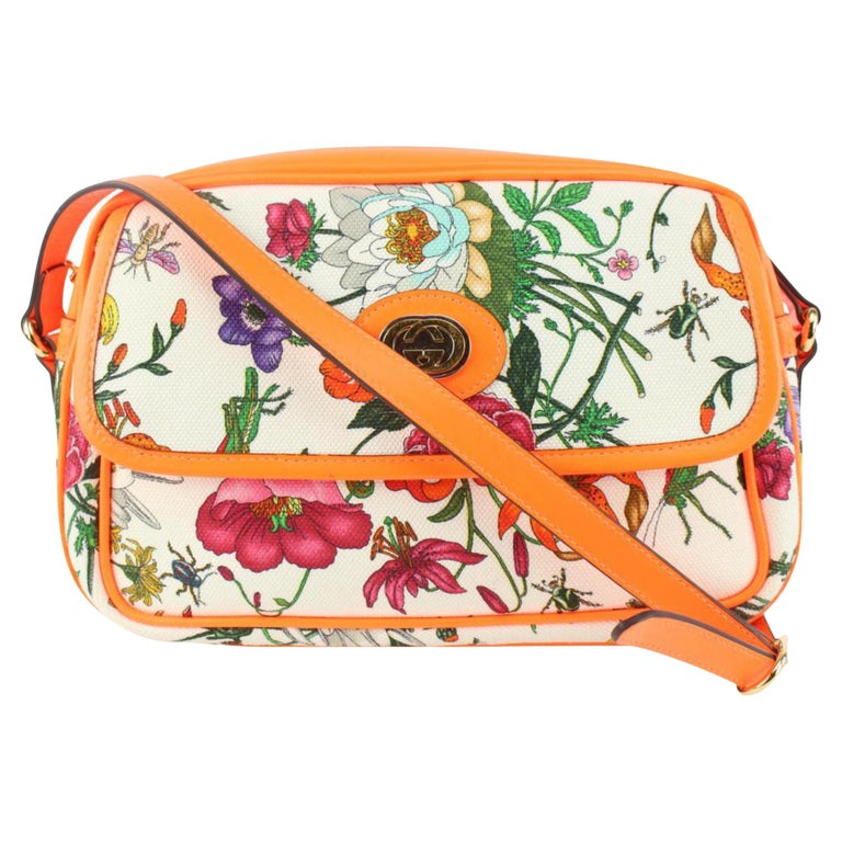Gucci Neon Orange White Flora Floral Crossbody Bag 1g516a at 1stDibs