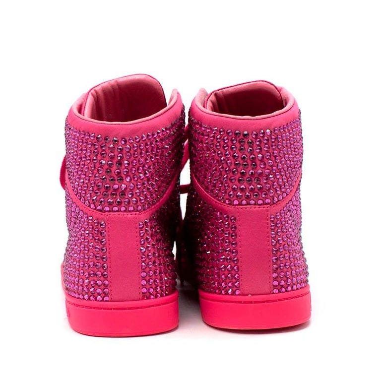 Gucci Neon Pink Crystal-Embellished Satin High Top Sneakers - US 8.5 at  1stDibs