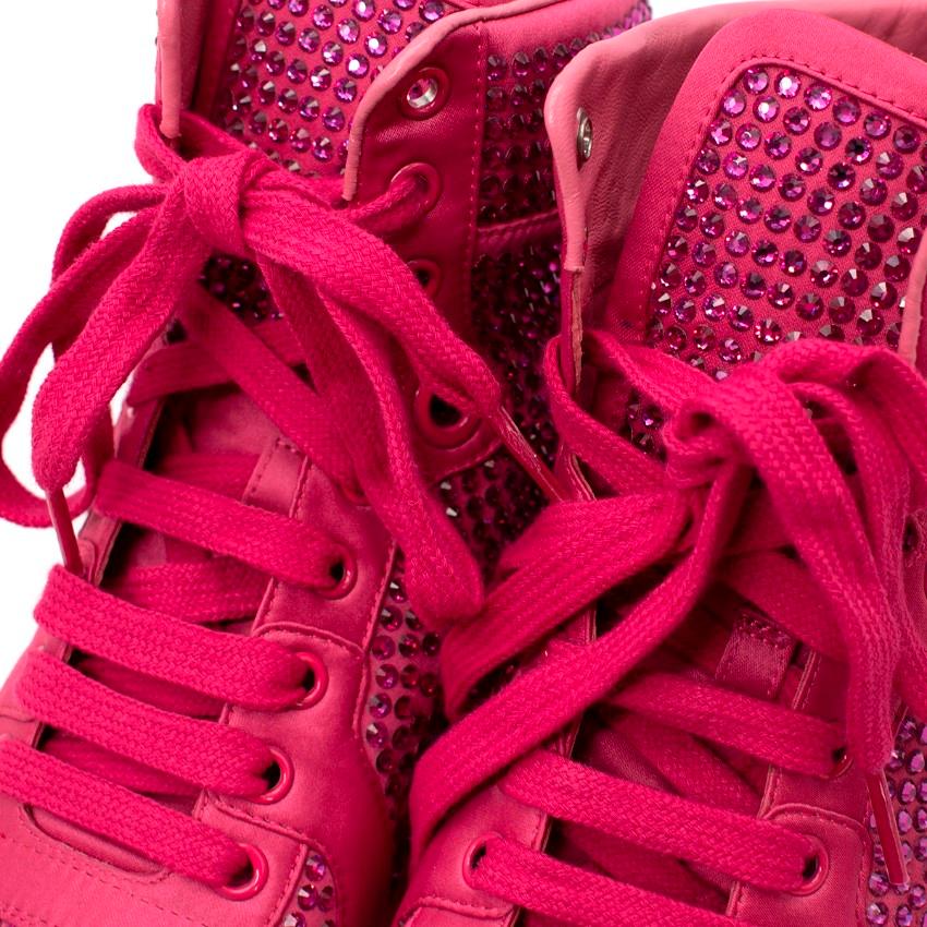 Women's Gucci Neon Pink Crystal-Embellished Satin High Top Sneakers - US 8.5