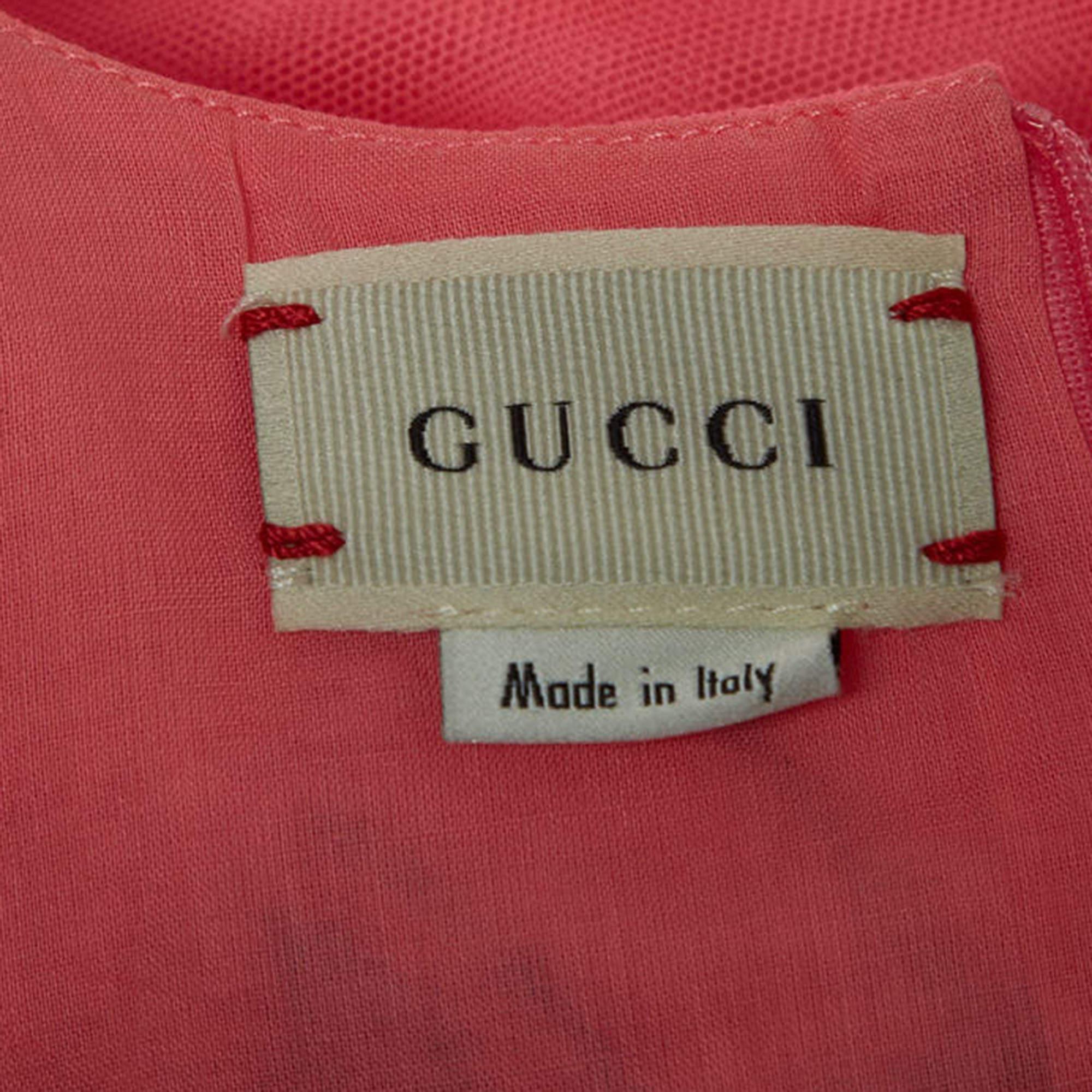 Gucci Neon Pink Crystal Embellished Tulle Tiger Dress (10 Yrs) For Sale 1