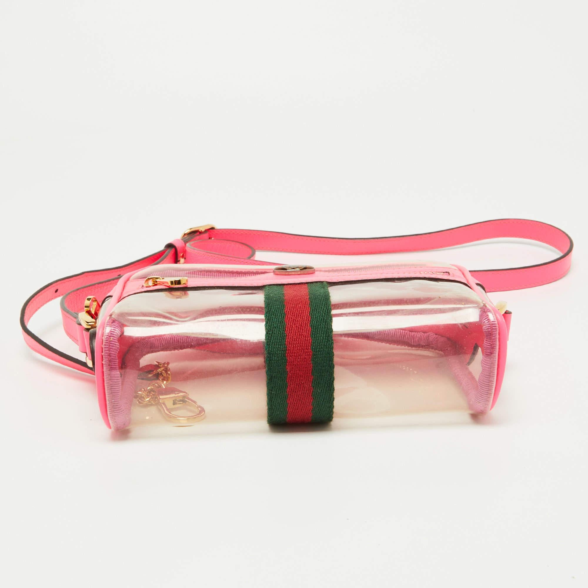 Women's Gucci Neon Pink Leather and PVC Mini Ophidia Crossbody Bag