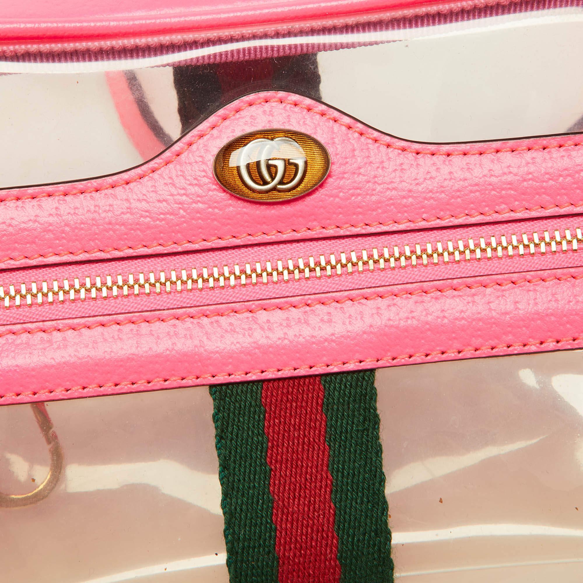 Gucci Neon Pink Leather and PVC Mini Ophidia Crossbody Bag 3
