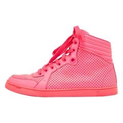 Gucci Neon Pink Leather Coda High Top Sneakers Size 36.5