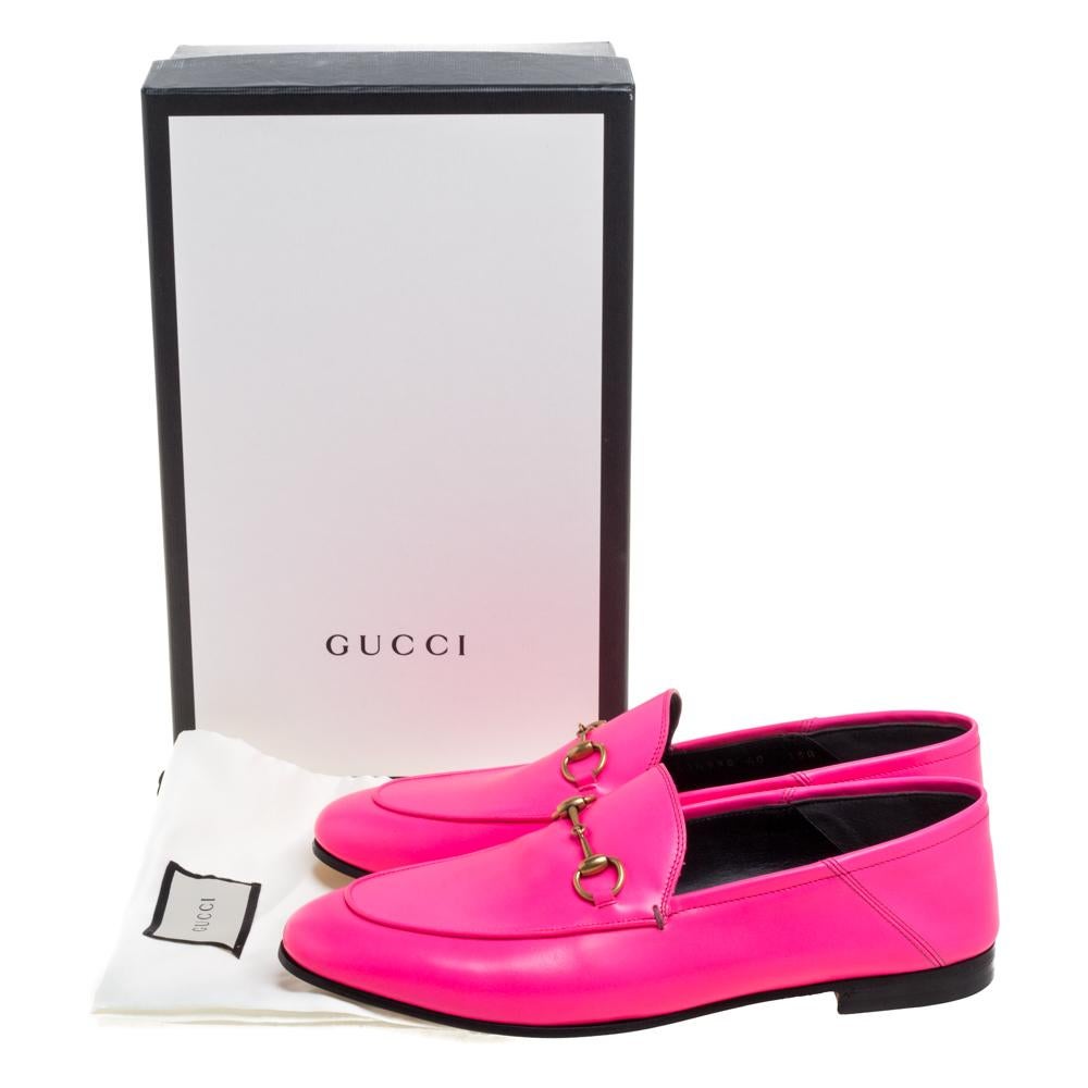 Women's Gucci Neon Pink Leather Horsebit Loafers Size 40