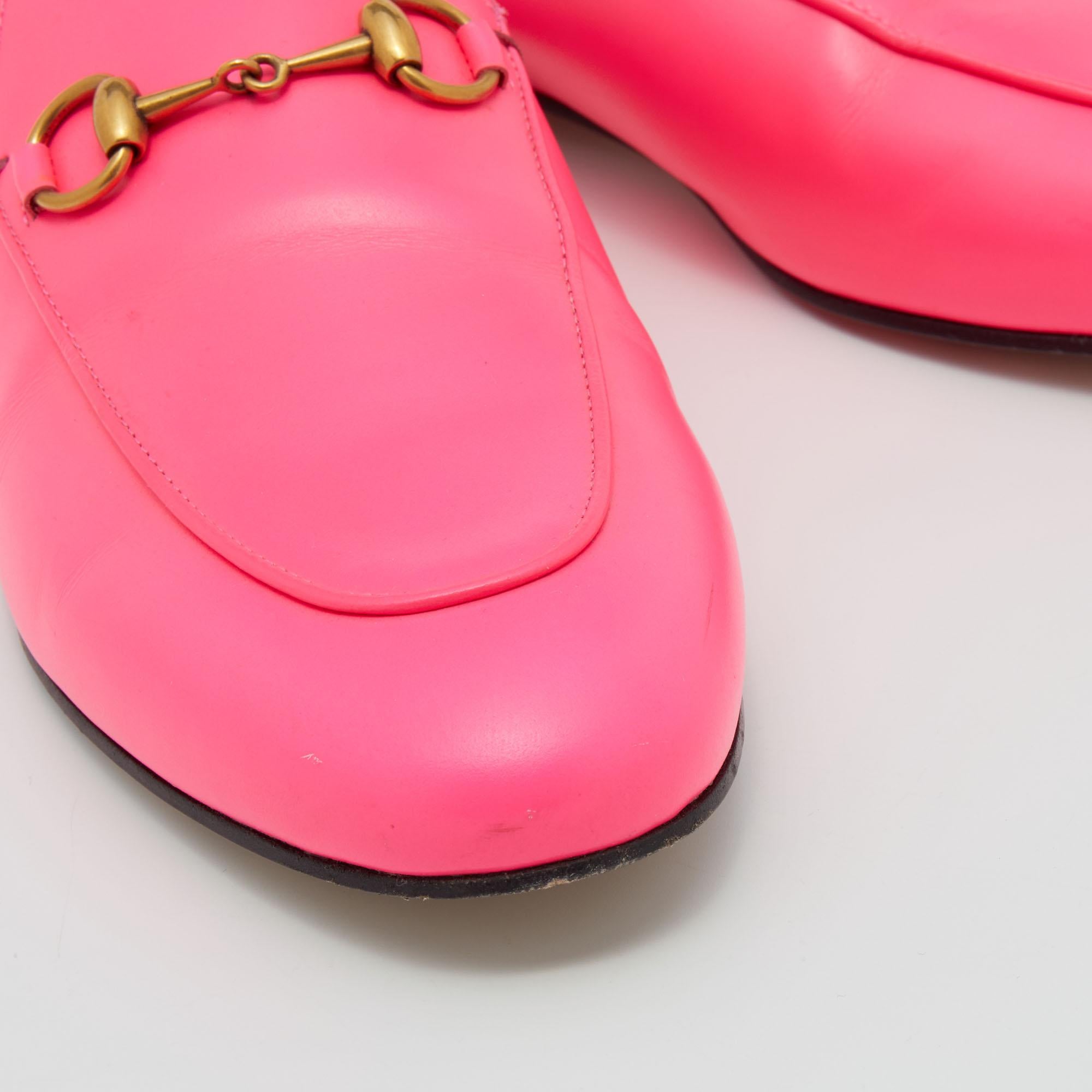 Women's Gucci Neon Pink Leather Princetown Horsebit Flat Mules Size 36.5