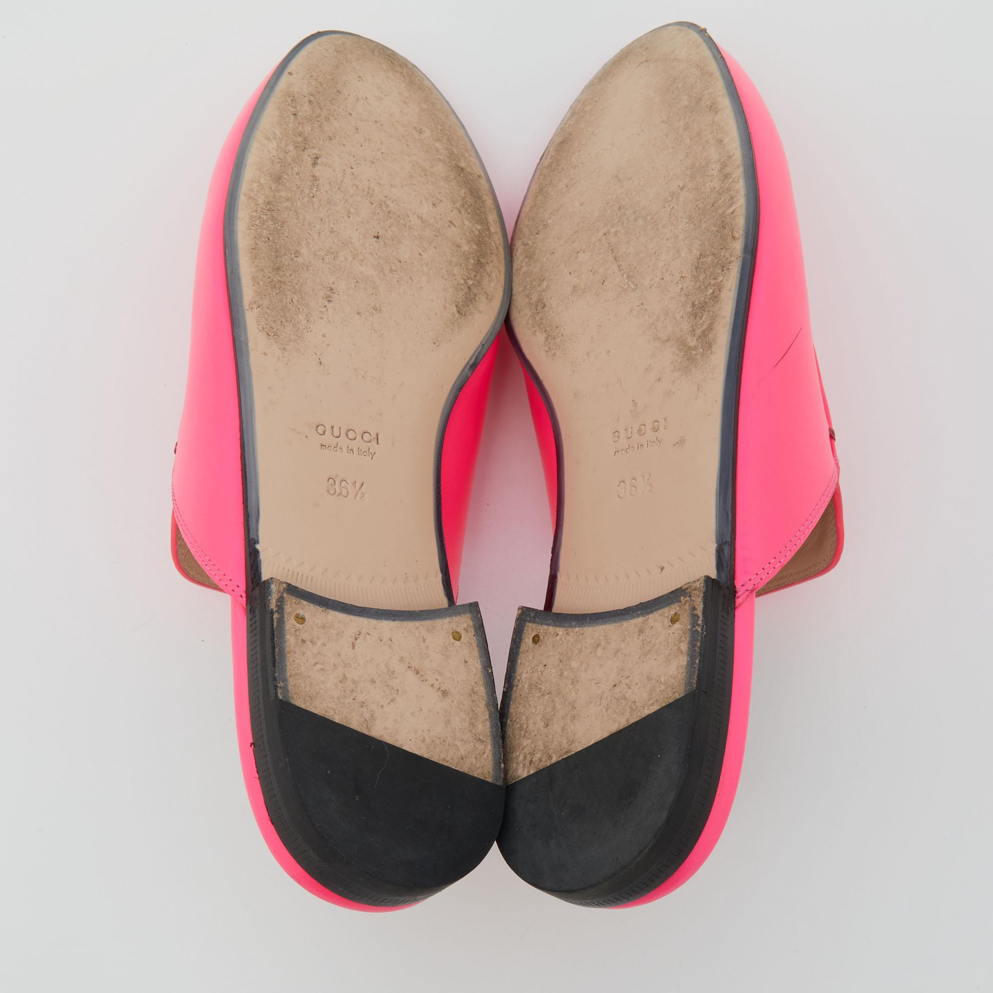 Gucci Neon Pink Leather Princetown Horsebit Flat Mules Size 36.5 1