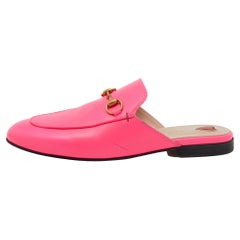 Gucci Neon Pink Leather Princetown Horsebit Flat Mules Size 36.5