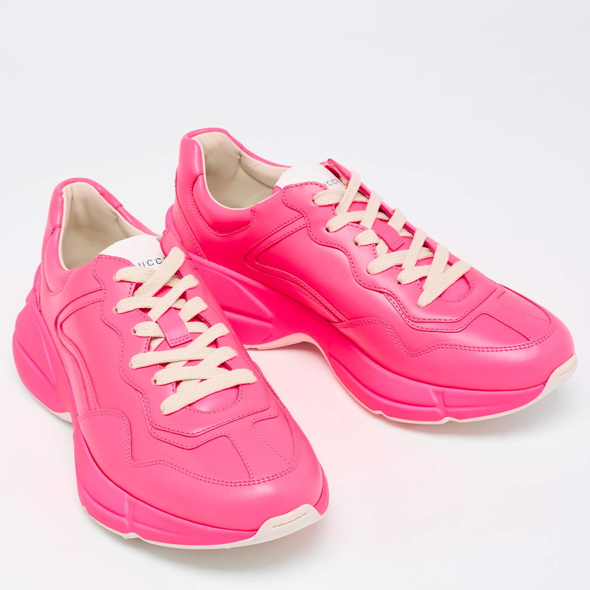 Women's Gucci Neon Pink Leather Rhyton Sneakers Size 39 For Sale