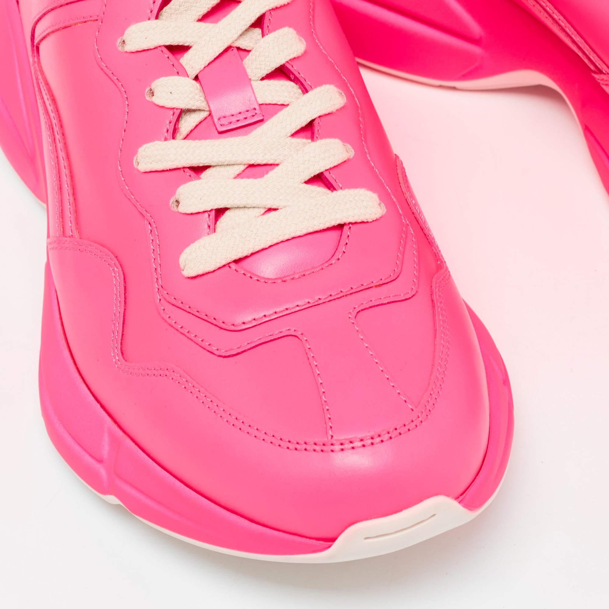 Gucci Neon Pink Leather Rhyton Sneakers Size 39 For Sale 1