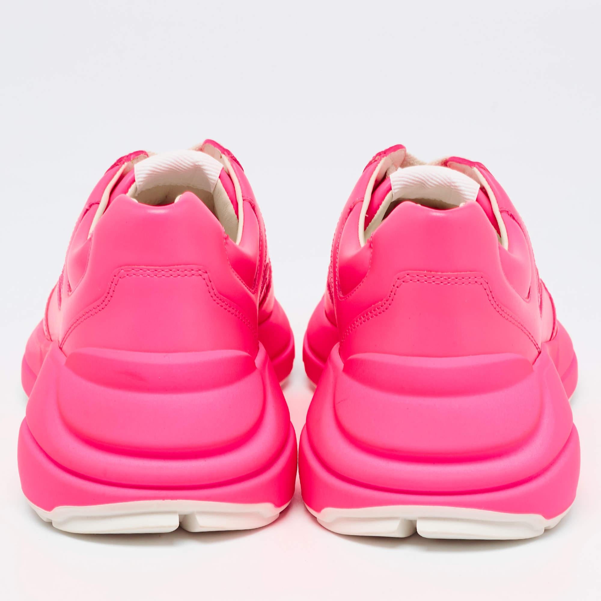 Gucci Neon Pink Leather Rhyton Sneakers Size 39 For Sale 2
