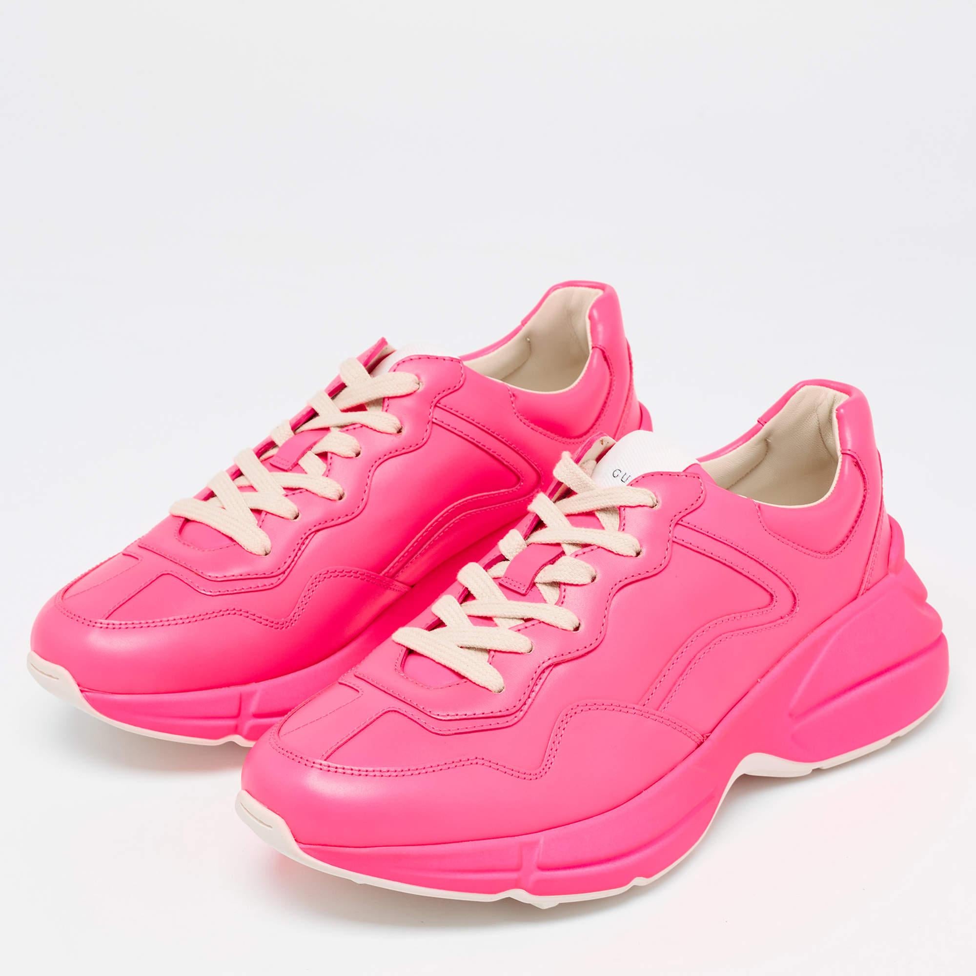 Gucci Neon Pink Leather Rhyton Sneakers Size 39 4