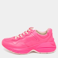 Used Gucci Neon Pink Leather Rhyton Sneakers Size 39