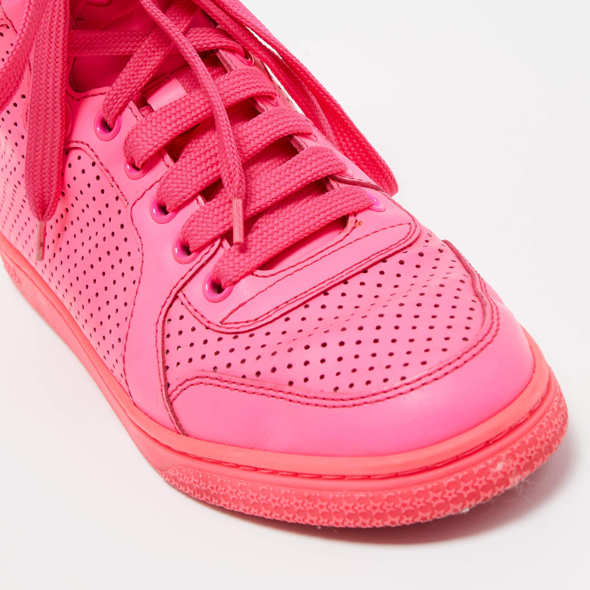 Gucci Neon Pink Perforated Leather Coda High Top Sneakers Size 35.5 For Sale 1
