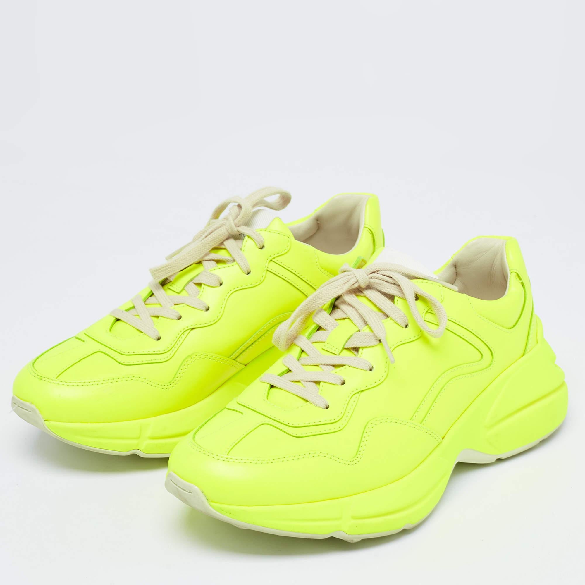 Women's Gucci Neon Yellow Leather Rhyton Sneakers Size 39 For Sale