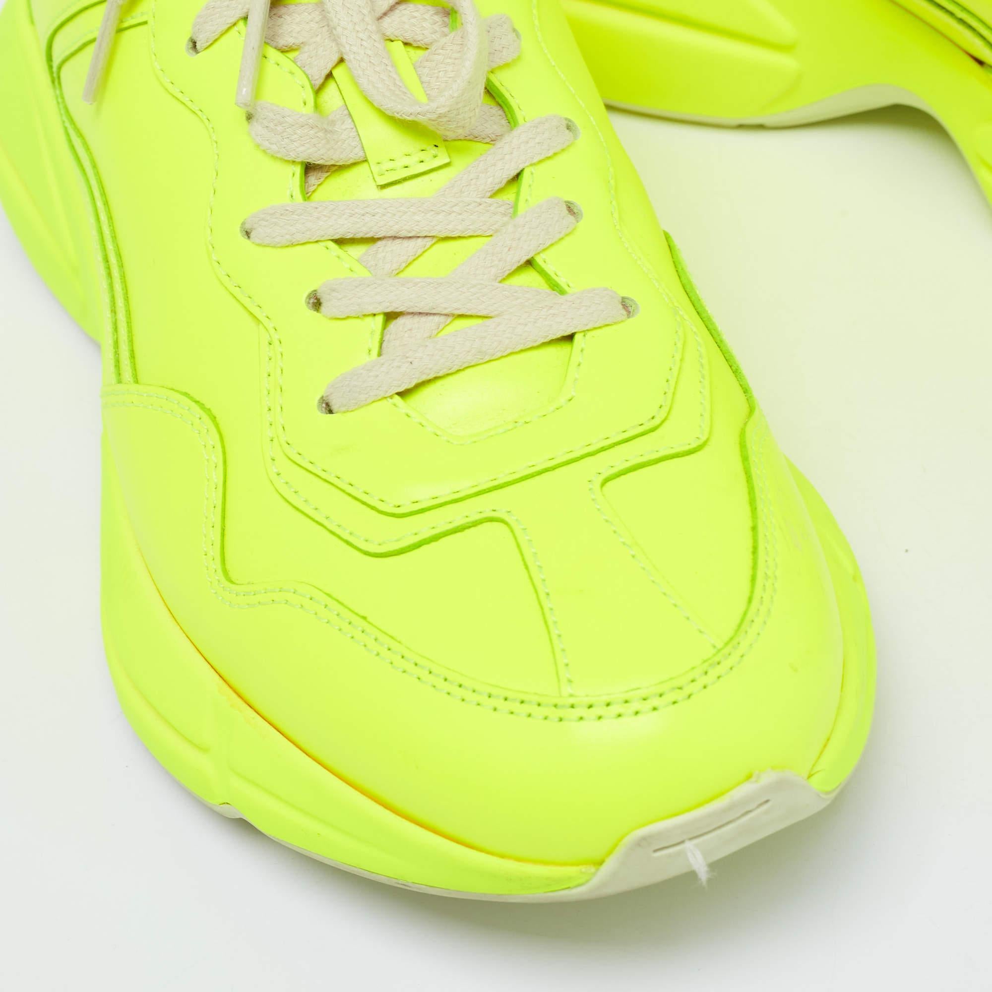 Gucci Neon Yellow Leather Rhyton Sneakers Size 39 For Sale 2