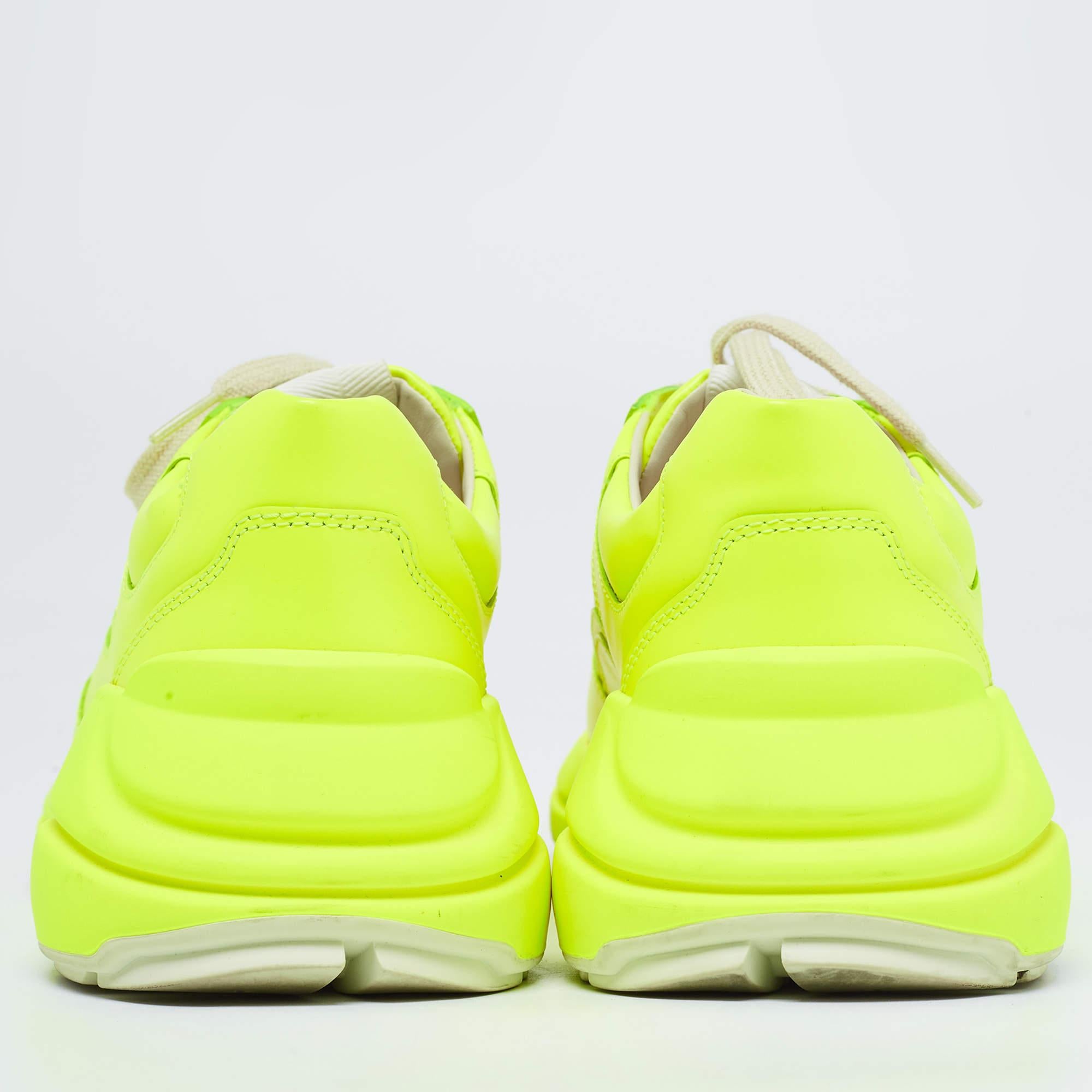 Gucci Neon Yellow Leather Rhyton Sneakers Size 39 For Sale 3