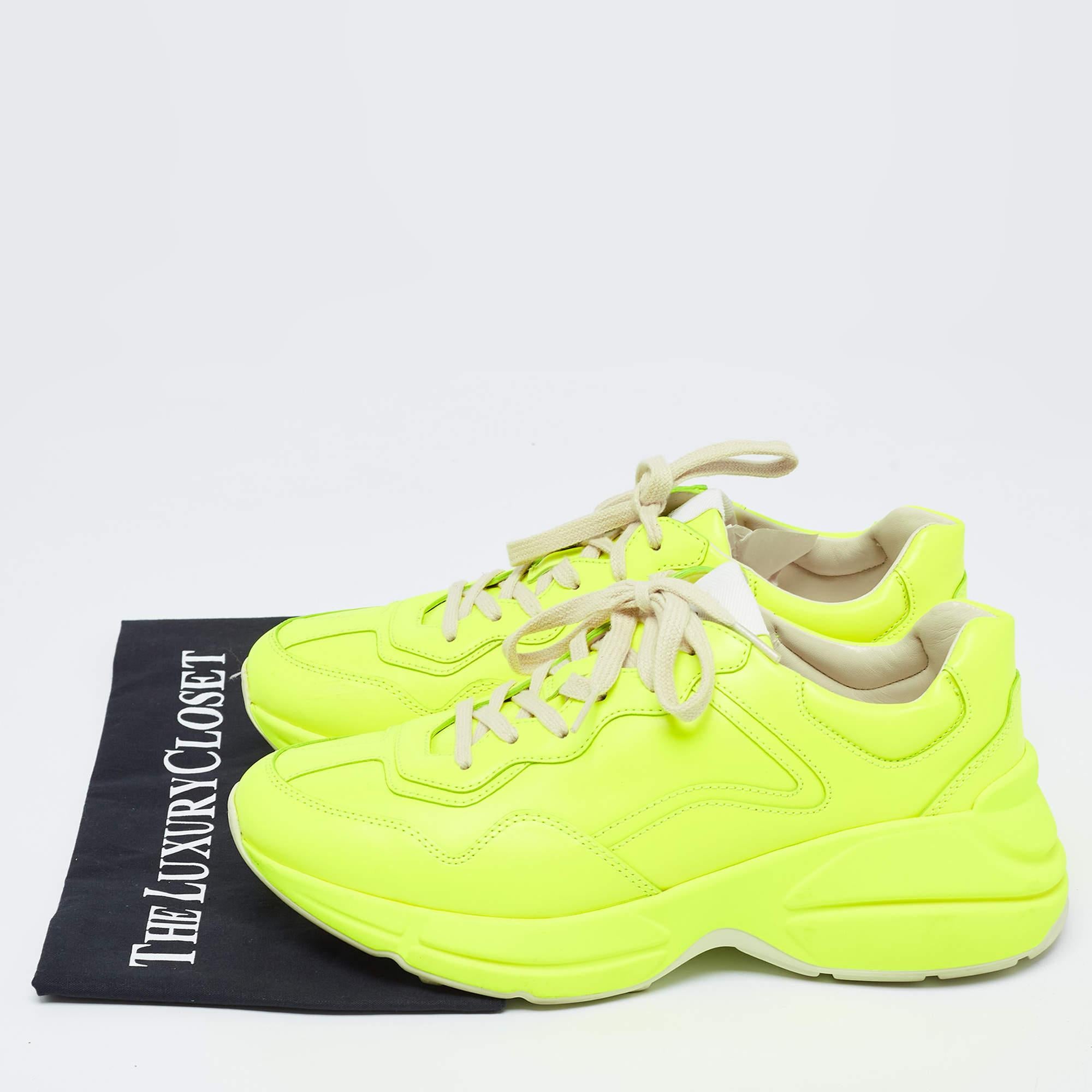 Gucci Neon Yellow Leather Rhyton Sneakers Size 39 For Sale 5