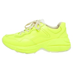 Used Gucci Neon Yellow Leather Rhyton Sneakers Size 39