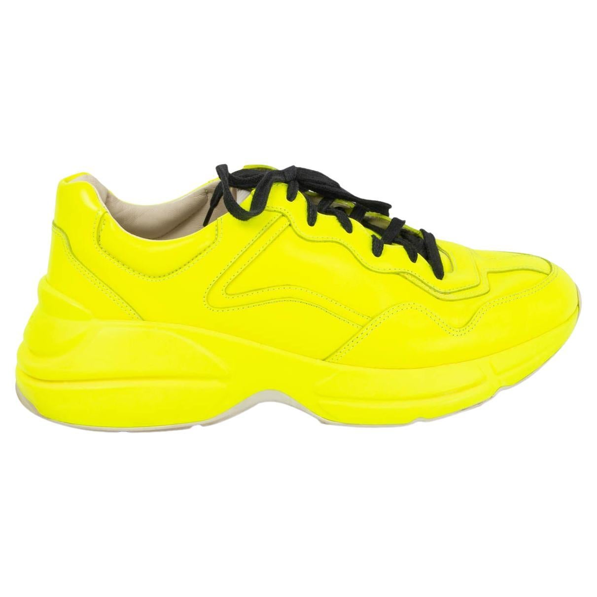 GUCCI neon yellow leather RYTHON Sneakers Shoes 8 42 (mens) or 40 (women) For Sale at 1stDibs neon sneakers, gucci yellow sneakers, gucci rhyton sneakers yellow