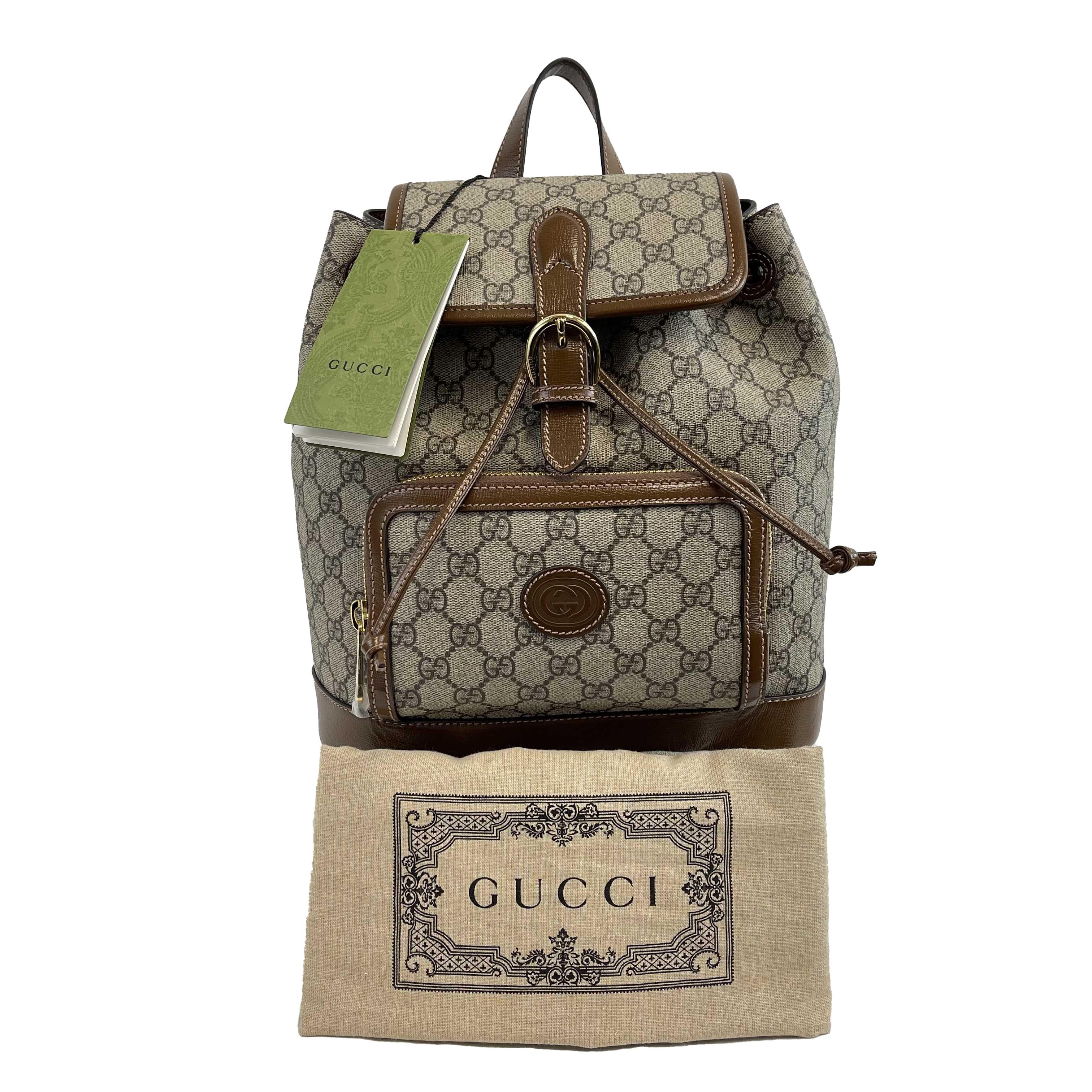 Gray Gucci - NEW Backpack With Interlocking G - Beige / Brown Monogram Backpack