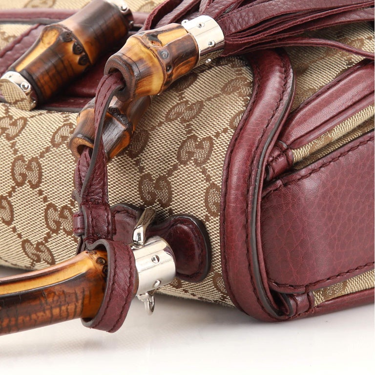 Gucci New Bamboo Top Handle Bag GG Canvas Medium For Sale at 1stDibs