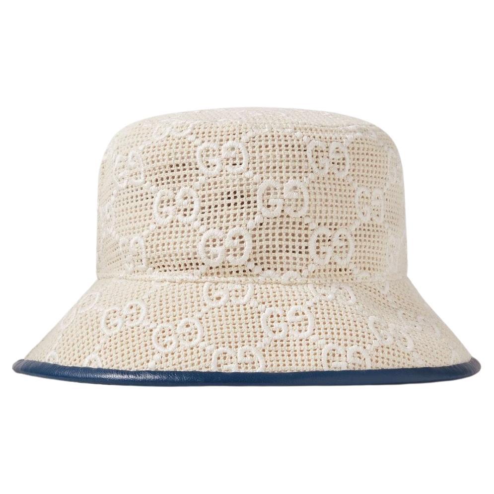 Gucci NEW Beige Monogram Embroidered Bucket Hat sz Large For Sale at 1stDibs