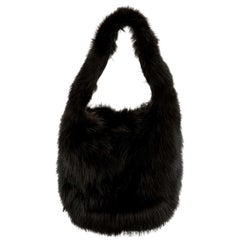 Gucci NEW Black Fur Small Top Handle Satchel Pochette Evening Bag